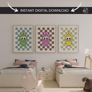Labubu Bunny Wall Art Set – Set of 3 Cute and Colorful Posters for Kids Room, Nursery Wall Decor or Kawaii Aesthetic Lovers