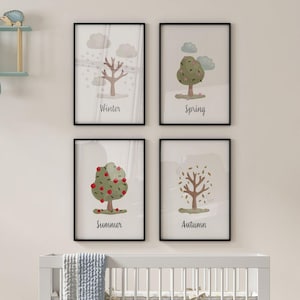 Pastel Seasons Wall Art Set for Kids – 4 Seasons + Combined Poster | A4 Nursery Printable | Digital Download for Baby Room