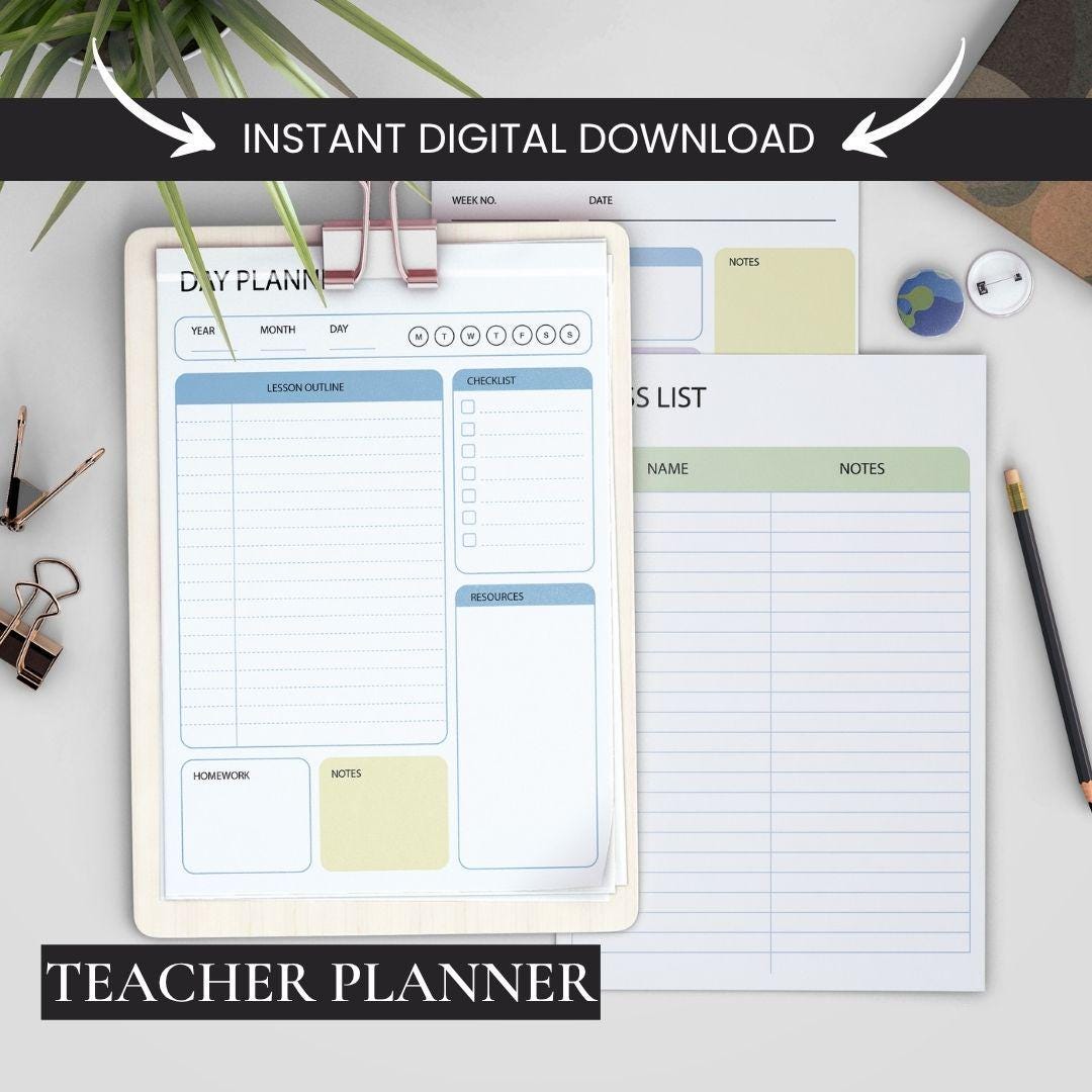 Digital Teacher Planner, Lesson Academic Planner | 12-page Editable Classroom Organizer | A4 PDF ...