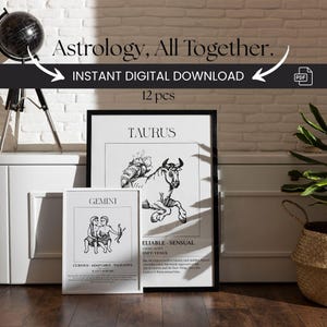 Zodiac Sign Poster Set of 12 | Minimalist Astrology Wall Art | Digital Download | Horoscope Printable Gallery | A4 PDF & JPG