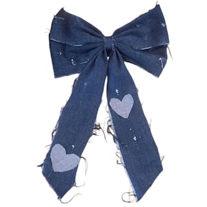 Denim Hair Bow, Distressed Frayed Denim Bow, Oversized Hair Bow, Big Blue Jean Hair Bow Clip, Denim Bow for Woman, Girls, Toddler, Hair Clip