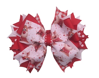 Reindeer Hair Bow, Holiday Bow, Christmas