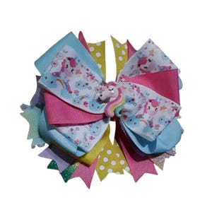 Unicorn Hair Bow, Rainbow Bow, Cloud Bows, Pastel bow, 5 inch bows, baby girl hair clips, toddler bow hair clips, toddler bows