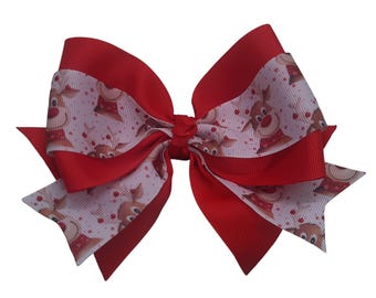 Reindeer Hair Bow, Holiday Bow, Christmas