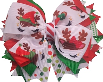 Reindeer Hair Bow, Holiday Bow, Christmas Bow