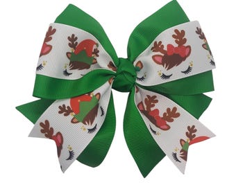 Reindeer Hair Bow, Holiday Bow, Christmas Bow