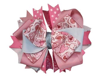 Mouse Snacks Hair Bow, Theme Park Hair Bow, 5 inch hair bow, baby girl hair clips, toddler bow hair clips, toddler bows,  Ready to ship bows