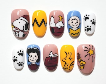 Uñas postizas de Peanuts, diseños de uñas de Snoopy, uñas de Charlie Brown, uñas de Woodstock, uñas postizas de cómics adorables XI0O6