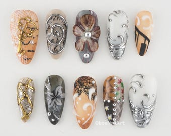 Vintageinspirerade pressnaglar, Retrostil, Nagelkonst, Pressnaglar, Retrodekor, Nagelaccessoarer XDMZ3