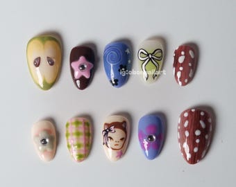 Picnic in the wood | Hand-Painted Art | Reusable Stick On Nails | Party & Bridal Nails | Premium Press on Nails