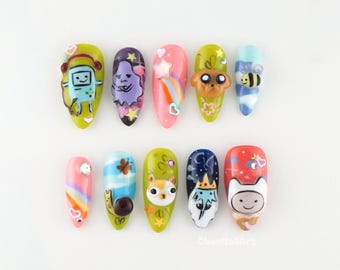 Cartoon Fantasy Mix Press On Nails, 3d Cartoon Nails, Cute Character Art, Rainbow Star Nails, Kawaii Animal Nails RP1W9