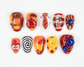 Playful Retro Mix Press On Nails, Funky Nail Art, 3d Press On Nails, Unique Handmade Nails, Colorful Nails, Whimsical Design HJXW9