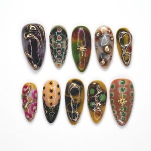 Psychedelische Swirl Nagels, Retro Nail Art, 3D Funky Nagels, Kleurrijke Press Ons, Groovy Nagelset, Gedurfde Swirl Nagels XUZW9