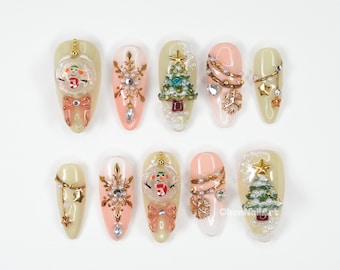 Holiday Charm Christmas Press On Nails, 3d Snowman Nails, Festive Tree Art, Winter Holiday Nail Design XIZW9