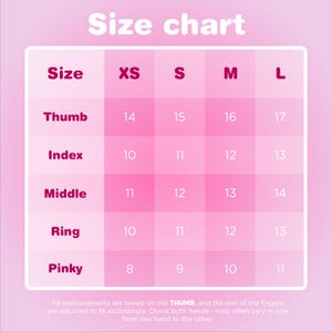 The image is a size chart that provides measurements for different finger sizes, specifically thumb, index, middle, ring, and pinky fingers. The chart is based on the thumb size, and the rest of the fingers are adjusted to fit accordingly. The measurements are provided in millimeters, and the thumb is used as a reference for the other fingers. The chart is designed to help people determine the appropriate size of a hand or finger based on their thumb size.
