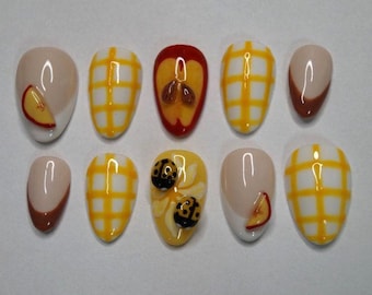 Picnic Mood | Hand-Painted Art | Reusable Stick On Nails | Party & Bridal Nails | Premium Press on Nails