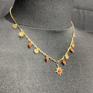 Necklace, stainless steel, charm, sun, summer
