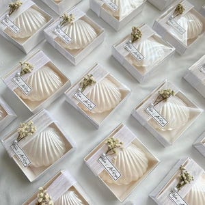 Oyster Candle Box Decorated with Pearls, Sea Shell Handmade Candle Favors, Personalized Wedding Candle Favors, Bride Shower Favors