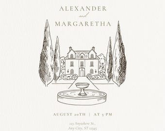 Custom Wedding Venue Line Drawing, Handmade Sketch (Digital Download)