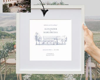 Custom Wedding Venue Sketch, Hand Drawn Illustration, Line Drawing İnvitation Card (Digital File)