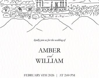 Custom Wedding Venue Sketch, Hand-Drawn Venue Portrait, Custom Invitation Card (Digital Download)