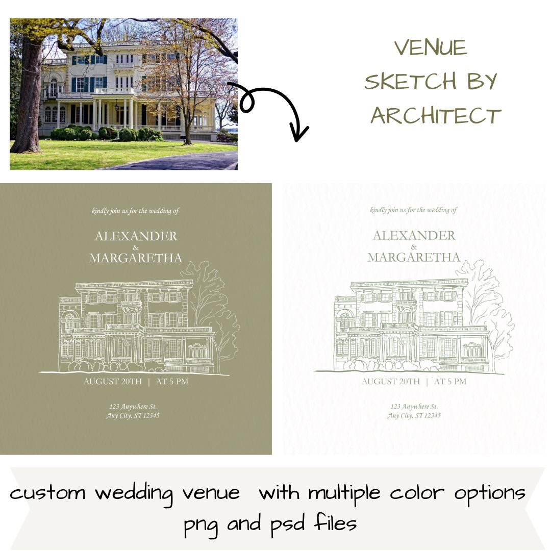 Custom Wedding Venue Sketch, Hand Drawn Line Art Illustration (digital ...
