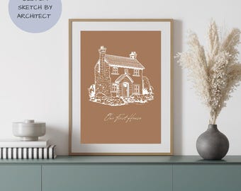 Personalisiertes Haus Portrait, Handgezeichnete Gebäude Skizze, Haus Illustration (Digitaler Download)