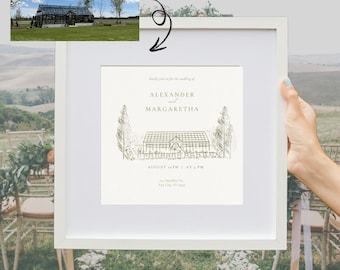 Custom Wedding Venue Sketch, Hand Drawn Illustration, Line Drawing (Digital)
