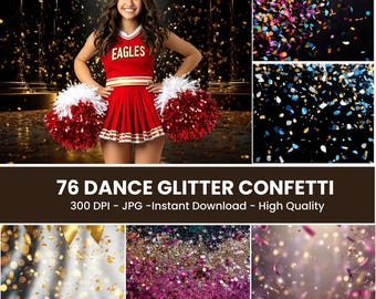 Cheerleading Dance Glitter Confetti Digital Backdrop Bundle (Bonus)