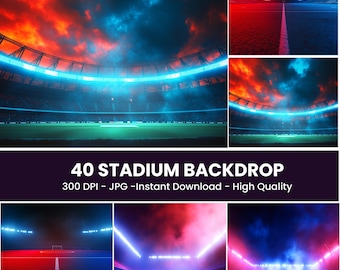 Foggy Stadium Lights Backdrops: Sports Photography Backgrounds (Digital Download)