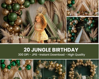 Jungle Birthday Backdrop: Kids Photography, Cake Smash (Digital Download)
