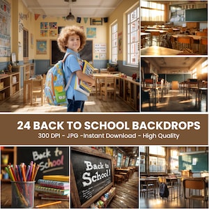 24 Back to School Digital Backdrops, Photo Backdrop Set, High-Resolution Fine Art Backgrounds for Photography