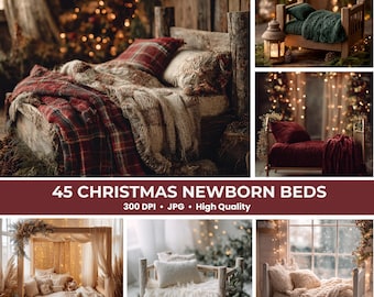 Fondos navideños acogedores para cama de recién nacidos: paquete de fondos navideños para bebés (45 JPG, 300 DPI)