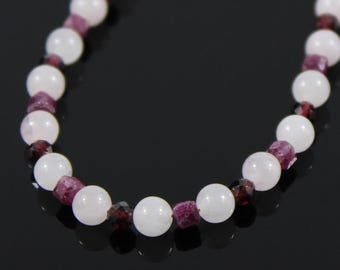 Rose Quartz Necklace with Garnet & Ruby | Bohemian Beaded Necklace | 18K Gold-Plated | Gift for Her