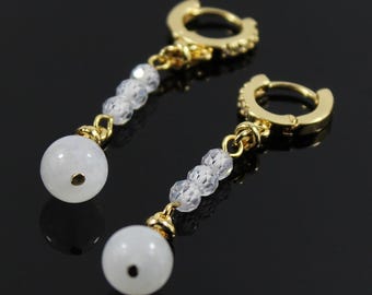 Moonstone Earrings | Cubic Zirconia Drop | 18K Gold-Plated | Mystical Gift for Her