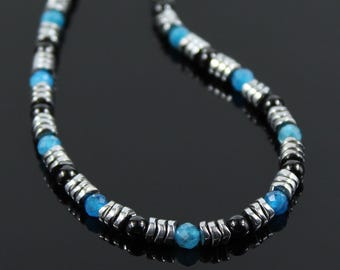 Apatite Necklace | Black Spinel & Hematite | Rhodium-Plated | Dark Boho Gift
