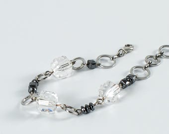 Clear Quartz Bracelet | Rock Crystal Hematite | Stainless Steel Chain | Friendship Thank You Gift