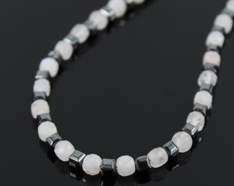 Rose Quartz Necklace with Hematite | Rhodium-Plated | Bohemian Pink Necklace | Gift for Her