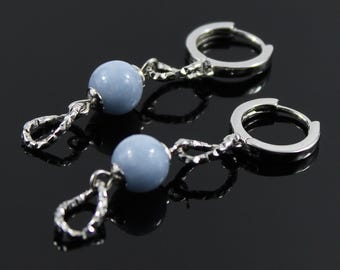 Angelite Earrings | Natural Stone Drop | Rhodium-Plated | Bohemian Gift for Her