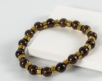 Smoky Quartz Bracelet | Hematite 18K Gold-Plated | Stretch | Strength Milestone Birthday Gift