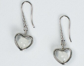Moonstone Earrings | Heart Frame Drop | Rhodium-Plated | Romantic Gift for Her