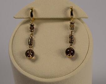 Smoky Quartz Earrings | Hematite Drop | 18K Gold-Plated | Bohemian Gift for Her
