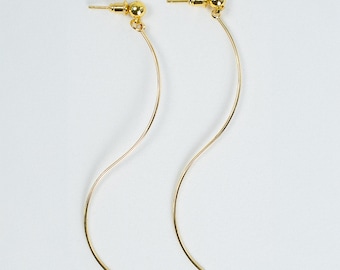 Gold-Tone Wave Drop Earrings | 18K Gold-Plated | Ball Stud | Minimalist Gift for Her