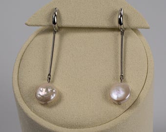 Pearl Drop Earrings | Freshwater Pearl 12mm | Rhodium-Plated | Maid of Honor Gift