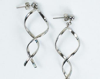 Minimalist Drop Earrings | Long Dangle | Rhodium-Plated | Everyday Gift for Her
