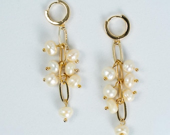Pearl Cluster Drop Earrings | Freshwater Pearl | 18K Gold-Plated | Bridal Gift for Her