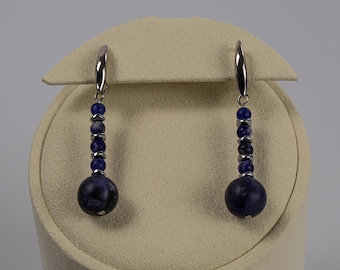 Sodalite Earrings | Hematite Drop | Rhodium-Plated | Bohemian Gift for Her