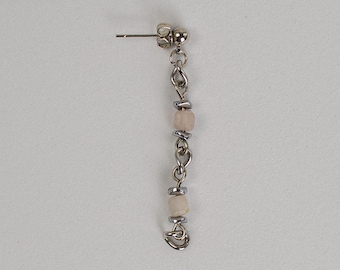 Rose Quartz Earrings – Natural Stone Dangle Drop | Rhodium-Plated Chain | Gift for Her