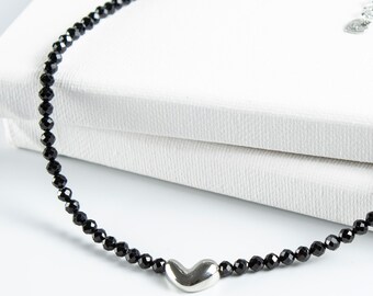 Black Heart Necklace | Black Spinel | Rhodium-Plated | Romantic Elegant Gift for Her