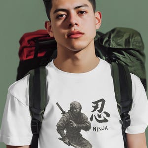 Opening sale price‼  Japanese Ninja Ink Art T-Shirt  Sumi-e Style Samurai Ninja Design with Kanji  Monochrome Streetwear Tee for Men & Women